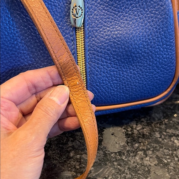Valentina Leather from Italy 🇮🇹 Blue and Tan Crossbody Bag - Picture 9 of 9